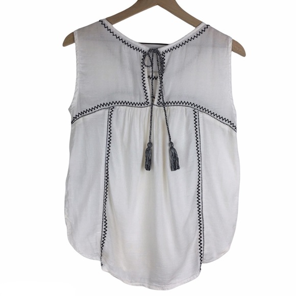VELVET Graham & Spencer Top Peasant Tassel Sleeveless Boho Embroidered Size XS - Picture 3 of 11